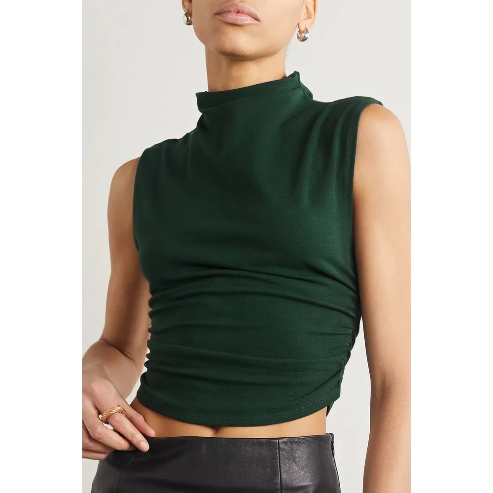Reformation Green Lindy Ruched Sides Mockneck Top Size Medium